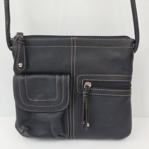 Tignanello Black Pebbled Leather Crossbody Bag With Multiple Pockets - Picture 2 of 16